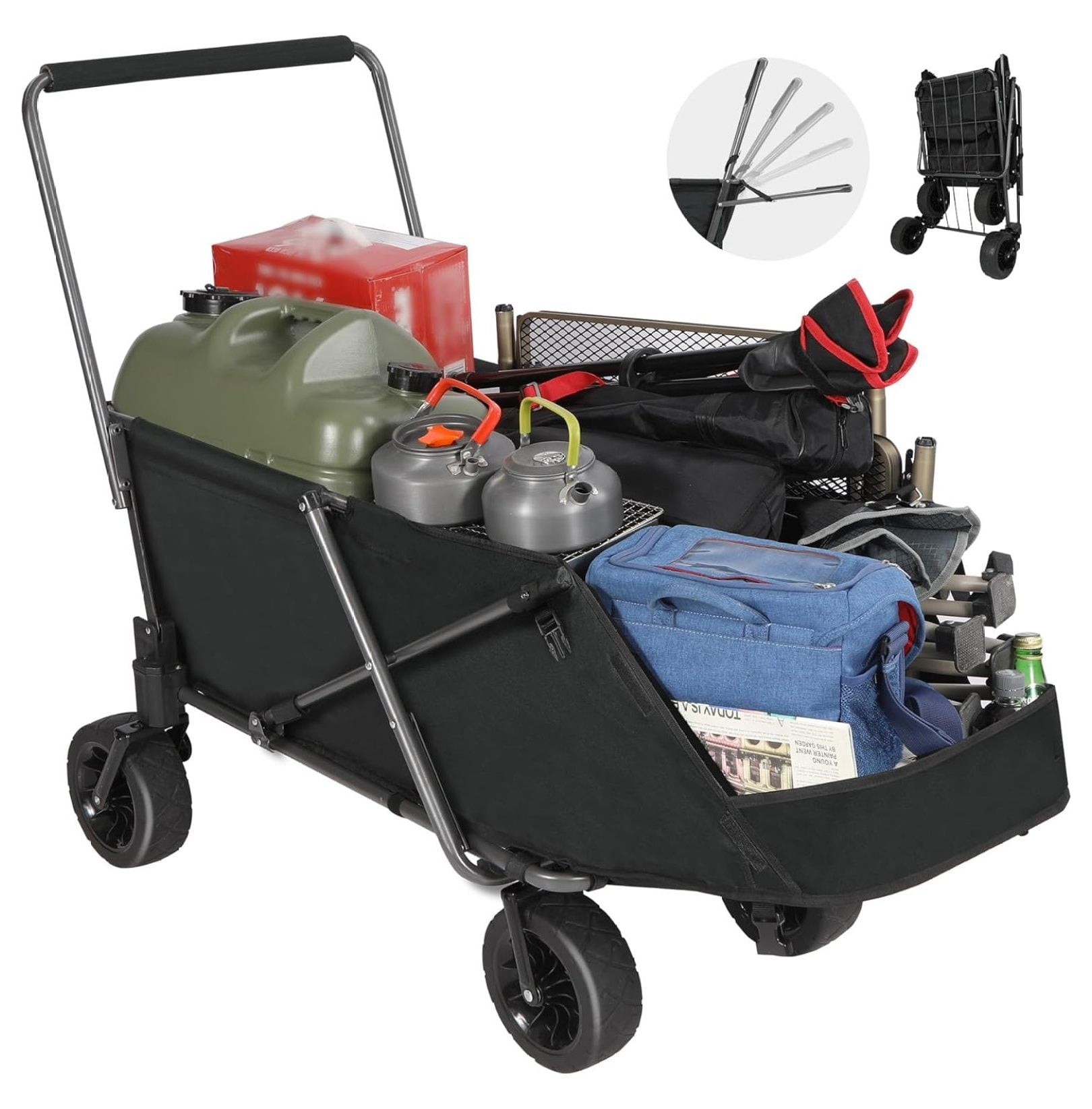 UooMi " Extra Long Wagon Garden Cart with Brakes, Heavy Duty Folding