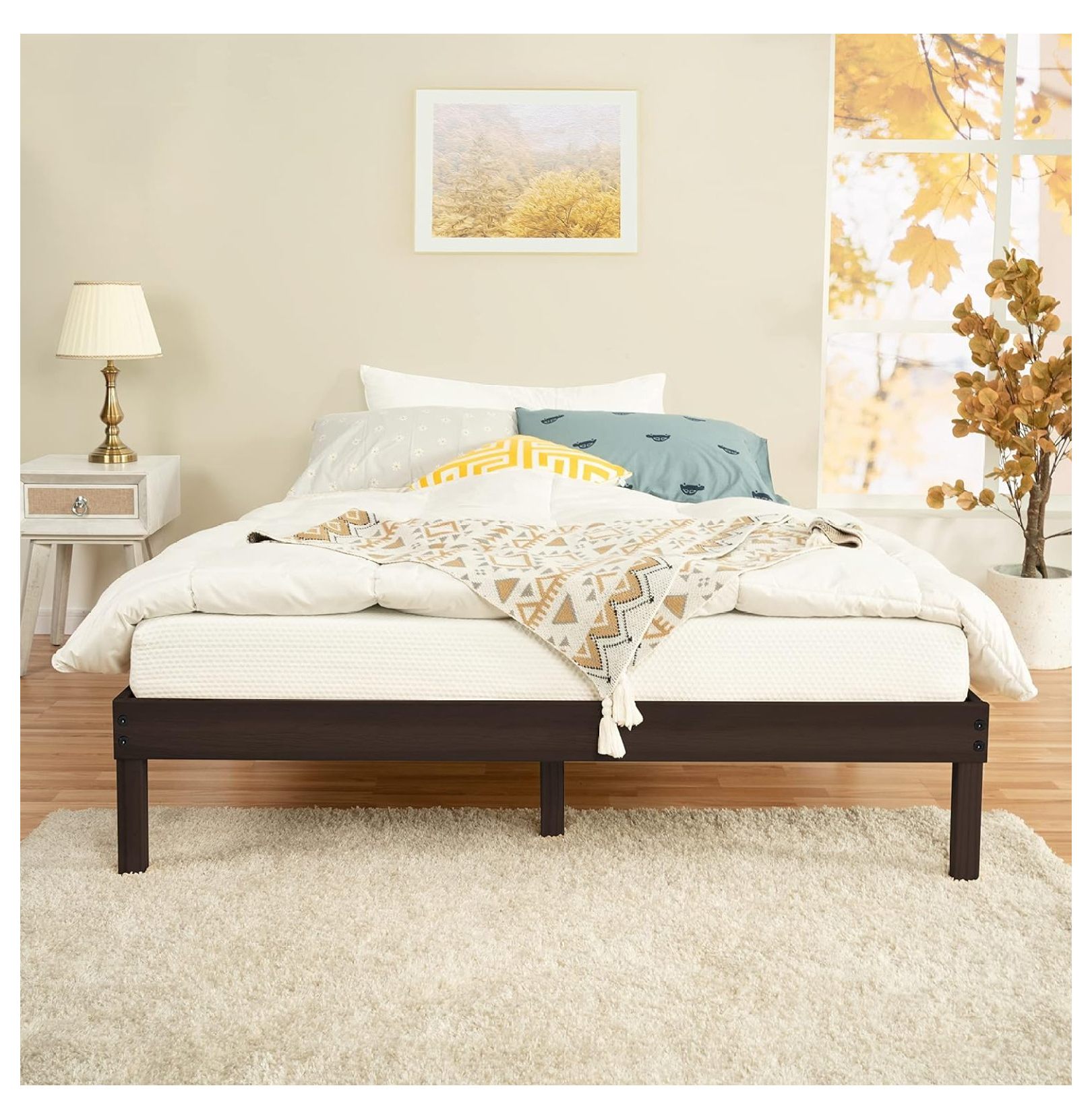 UooMi Linda 14 Inch XL Solid Wood Platform Bed Frame, No Squeak Bed