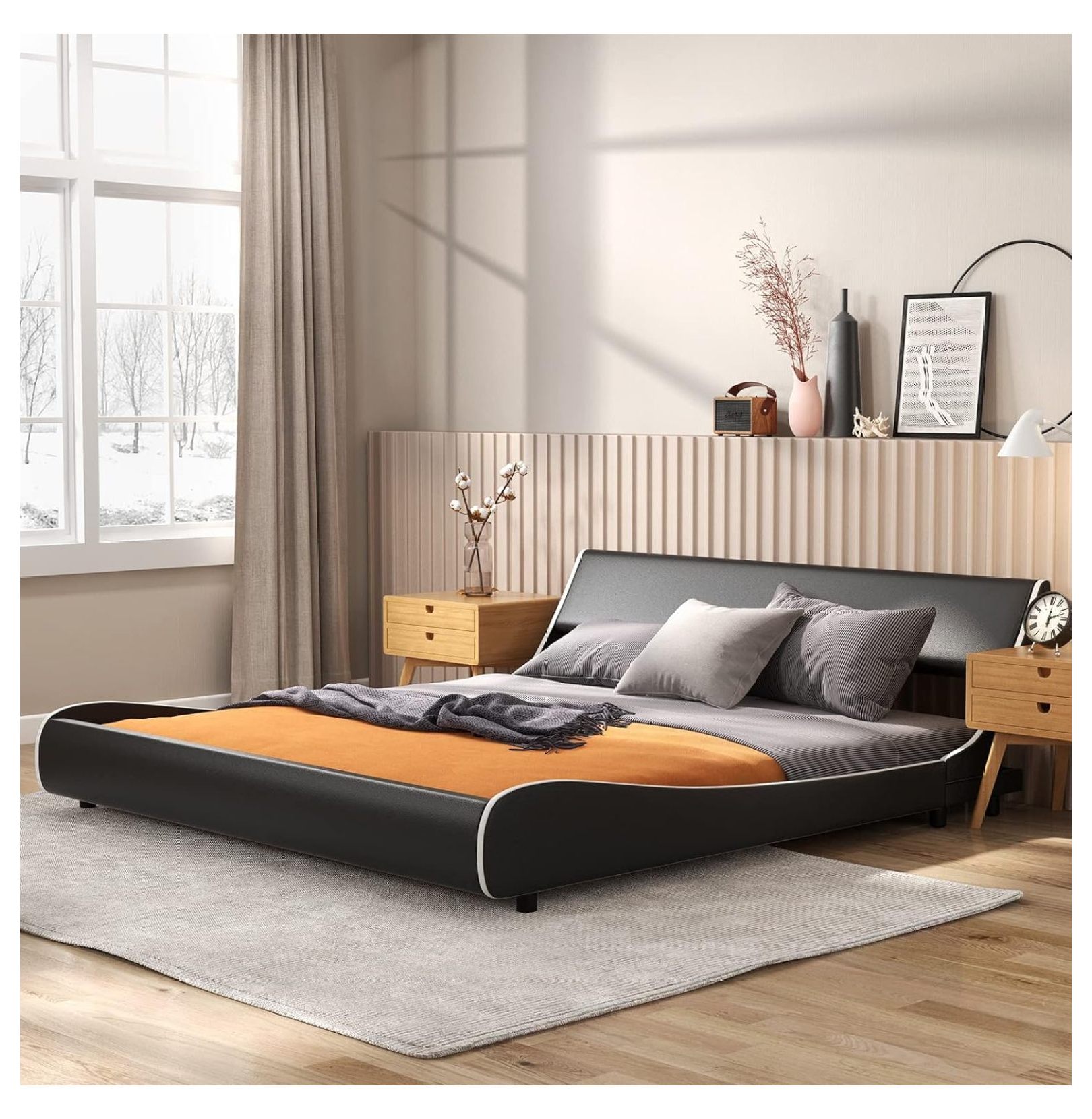 UooMi Queen Bed Frame, Modern Upholstered Platform Bed with Adjustable