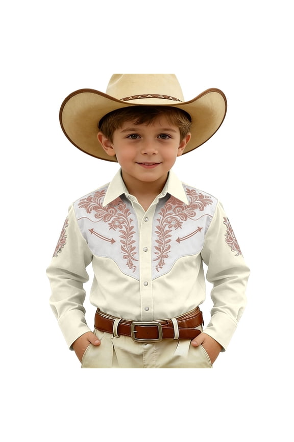 Uoobin Boys Western Shirts Long Sleeve Pearl Snap Button Down Cowboy Shirt Toddler Kids Lapel Retro Country Tops 4-16 Years