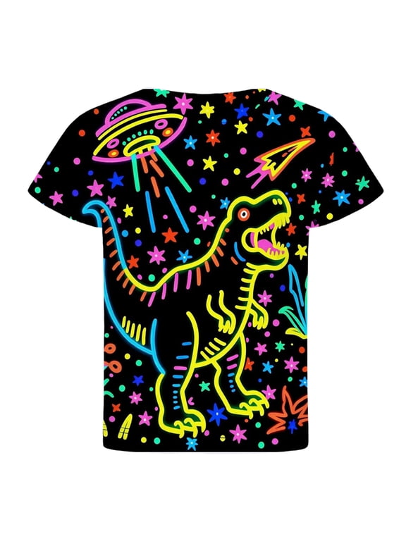 Dinosaur Neon Shirts for Boys Girls 1-13 Years, 3D Party Crew Neck Short Sleeve T-Shirts for Kids Graphic Tees
