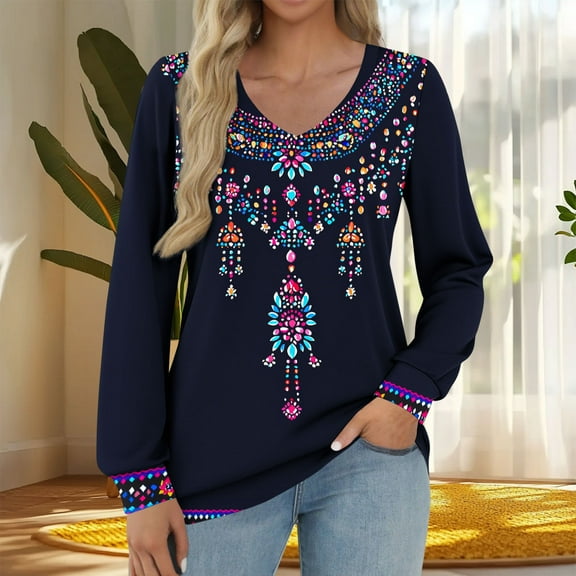 Uoodti Fall Tops for Women Trendy Long Sleeve Basic V Neck Ombre Shirts Loose Dressy Gift Blouse Casual Work Office Wear