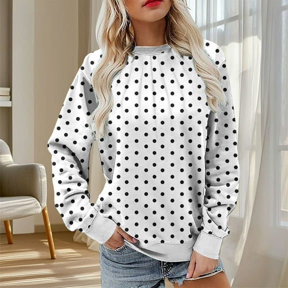 Uoodti Long Sleeve Shirts Sweatshirt for women Polka Dot Pleated Front Fall Fashion Mock Gift Neck Pullover Tops Comfortable And