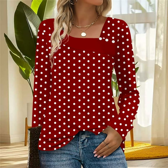 Uoodti Long Sleeve Shirts for Women Early Gift Fall Fashion Dressy Blouses Asymmetric Square Neck Buttons Tunic Tops