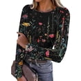 thumbnail image 1 of Uoodti Long Sleeve Shirts for Women Slim Fitted Stretchy Crewneck Knit Sweaters Women's Heart Print Ribbed Tops Fall Gift Casual, 1 of 7