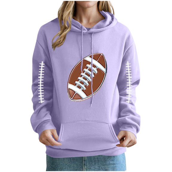 Uoodti Long Sleeve for Women Football SweatShirts Hoodie Graphic Print Tops with Pocket Casual Fall Gift Winter Fashion Clothes