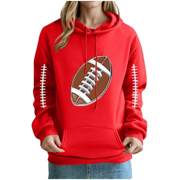 Uoodti Long Sleeve for Women Football SweatShirts Hoodie Graphic Print Tops with Pocket Casual Fall Gift Winter Fashion Clothes