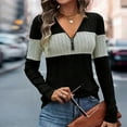 thumbnail image 1 of Uoodti Women Long Sleeve Zip Striped Pullover Stretchy Color Block Sweater V Neck Ribbed Knit Gift Fall Winter Lightweight Thin S weatshirt, 1 of 6