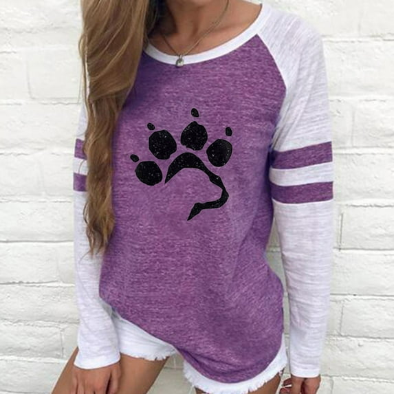 Uoodti Women's Long Sleeve Striped Shirts Color Block Crewneck Tops Baseball T-Shirt athletic shirts women Casua Loose Fit Outwear