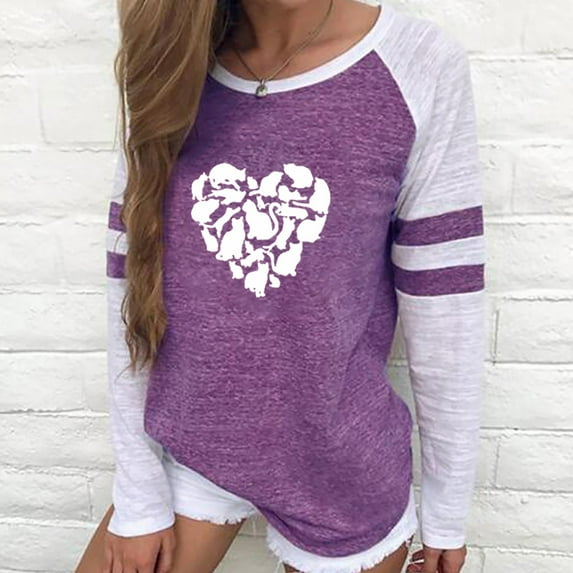 Uoodti Women's Long Sleeve Striped Shirts Color Block Crewneck Tops Baseball T-Shirt athletic shirts women Casua Loose Fit Outwear