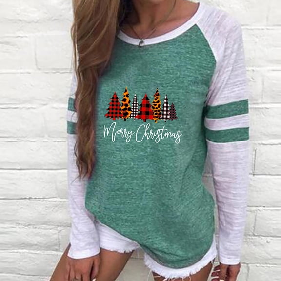Uoodti Women's Long Sleeve Striped Shirts Color Block Crewneck Tops Baseball T-Shirt athletic shirts women Casua Loose Fit Outwear