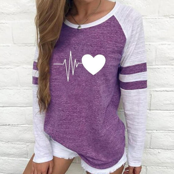 Uoodti Women's Long Sleeve Striped Shirts Color Block Crewneck Tops Baseball T-Shirt athletic shirts women Casua Loose Fit Outwear