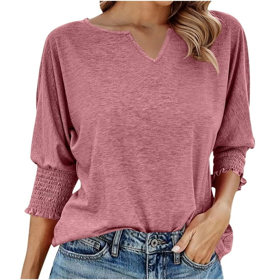 Uoodti WomenV Neck Tshirts for Women 3/4 Sleeve Tops for Women Dressy Casual Business Work Blouses Trendy Gift Summer Basic Tees