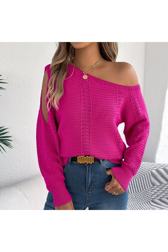 Uoodti Womens Long Sleeve Off The Shoulder Sexy Sweater Oversized Crochet Pullover Casual Loose Hollow Gift Out Knit Fall Sweate rs Tops