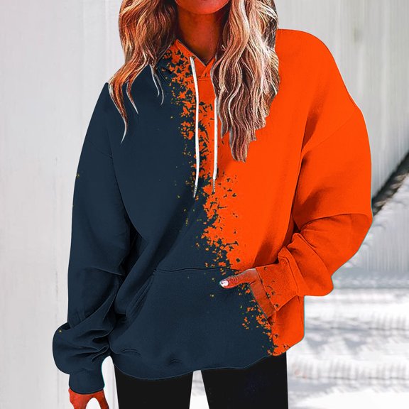 Uoodti Womens Oversized Long Sleeve Sweatshirt Gift Neon PrintDrawstring Pullover Sweatshirt Trendy Sweater Tops Fall Fashio n Clothes with Pocket