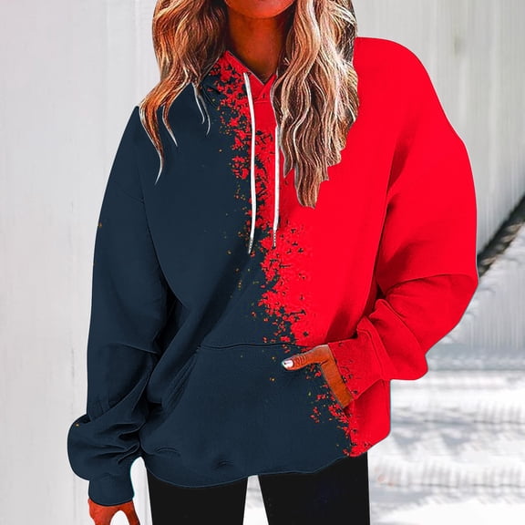 Uoodti Womens Oversized Long Sleeve Sweatshirt Gift Neon PrintDrawstring Pullover Sweatshirt Trendy Sweater Tops Fall Fashio n Clothes with Pocket