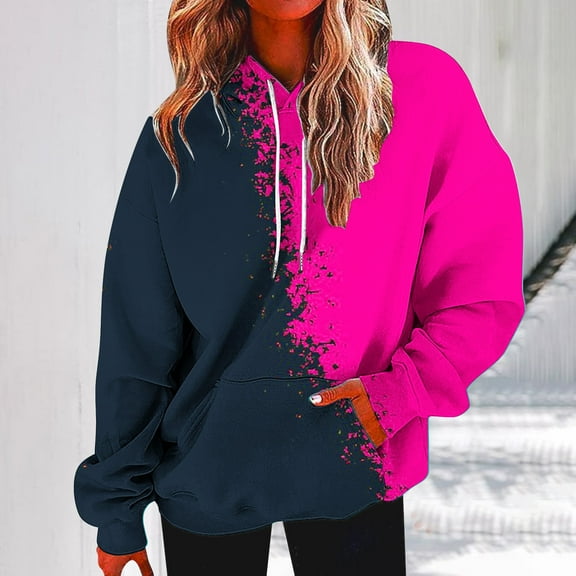 Uoodti Womens Oversized Long Sleeve Sweatshirt Gift Neon PrintDrawstring Pullover Sweatshirt Trendy Sweater Tops Fall Fashio n Clothes with Pocket
