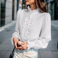 thumbnail image 1 of Uoodti Womens Puff Long Sleeve Mock Neck Button Down Shirts Ruffle Blouses Dressy Slim Gift Fit Tops, 1 of 5