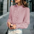 thumbnail image 1 of Uoodti Womens Puff Long Sleeve Mock Neck Button Down Shirts Ruffle Blouses Dressy Slim Gift Fit Tops, 1 of 6