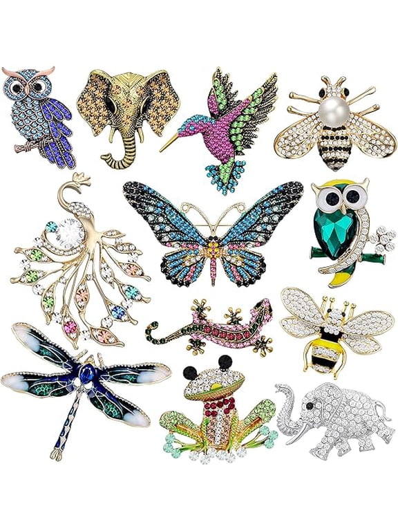 12 Pcs Vintage Crystal Brooches Set for Women, Retro Rhinestone Pin Assortment, Antique Gold & Silver Style Floral Brooches, Fashion Jewelry Gift for Mothers Day, Wedding, Party