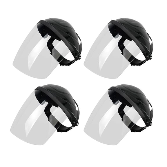 Uooglle 4 Pack Full Face Shield, Clear Safety Mask for Grinding & Cutting, Impact Resistant Head-Mounted Face Shield with Adjustable Ratchet Headgear for Construction, Woodworking & Metalwork