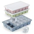 thumbnail image 1 of Uooglle Silicone Ice Cube Trays 3 Pack with Lids - 15-Cavity Easy-Release Flexible Ice Molds - BPA Free Food Grade Silicone for Cocktails & Whiskey (Blue, Pink, Green), 1 of 7