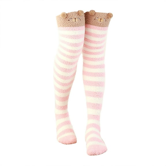 Uooqdmx 2 Pairs Knee High Socks, Warm Socks for Women, Long Fuzzy Socks, Winter Socks for Women, Soft Socks for Women, Pink One Size