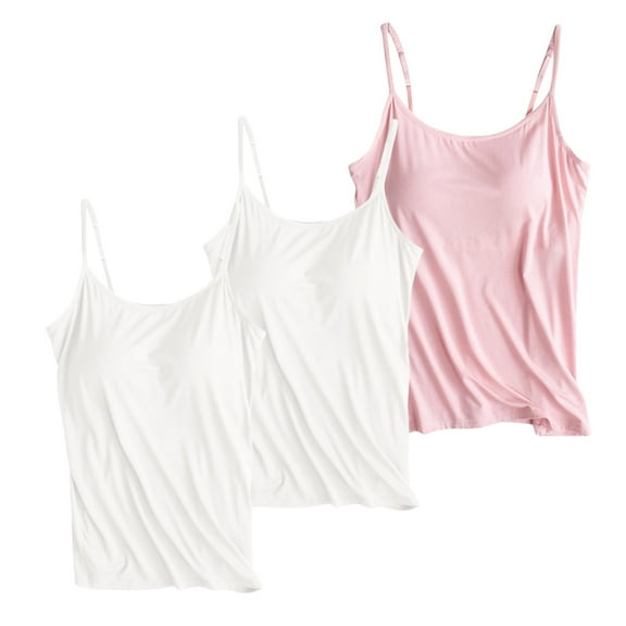 Uooqdmx 3pcs Tank Top with Built in Bra for Women, Tank Tops for Women Pack, Spaghetti Strap Tank Top, Camisole Tops for Women, Shelf Bra Tank Tops for Women, Hot Pink S