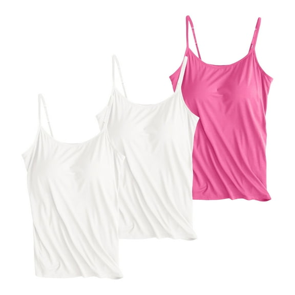 Uooqdmx 3pcs Tank Top with Built in Bra for Women, Tank Tops for Women Pack, Spaghetti Strap Tank Top, Camisole Tops for Women, Shelf Bra Tank Tops for Women, Navy S