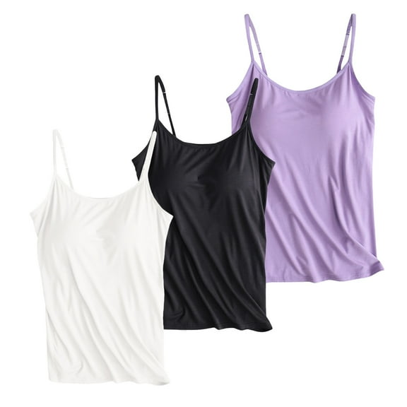 Uooqdmx 3pcs Tank Tops with Built in Bras, Tank Tops for Women Pack, Spaghetti Strap Tank Top, Spaghetti Strap Tops for Women, Shelf Bra Tank Tops for Women, Dark Blue L