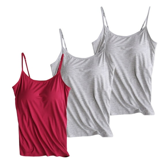 Uooqdmx 3pcs Tank Tops with Built in Bras, Tank Tops for Women Pack, Spaghetti Strap Tank Top, Spaghetti Strap Tops for Women, Shelf Bra Tank Tops for Women, Khaki S