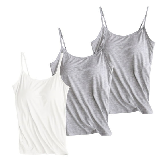 Uooqdmx 3pcs Tank Tops with Built in Bras, Tank Tops for Women Pack, Spaghetti Strap Tank Top, Spaghetti Strap Tops for Women, Shelf Bra Tank Tops for Women, Watermelon Red L