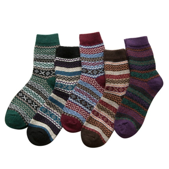 Uooqdmx 5 Pairs Casual Socks for Women, Thermal Stockings for Women, Slouchy Socks for Women, Thick Wool Socks, Winter Socks for Women, Multi-color 1 One Size