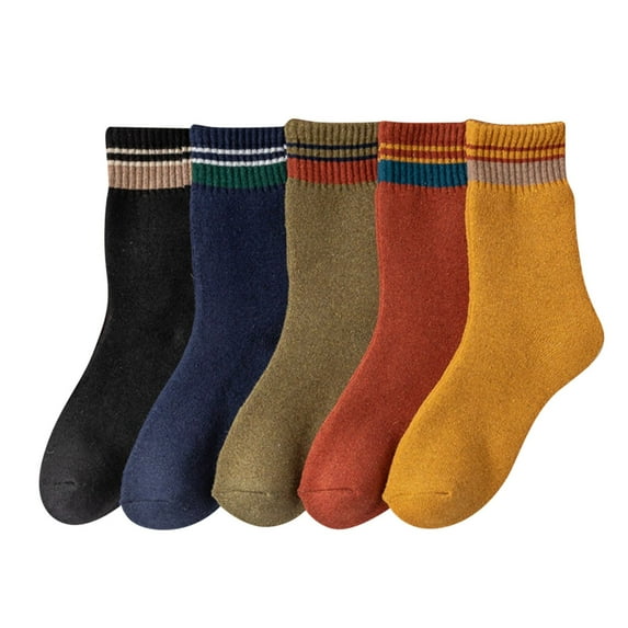 Uooqdmx 5 Pairs Fleece Socks, Comfortable Socks for Women, Winter Accessories for Women, Mid Crew Socks, Thick Cotton Socks, Gold One Size