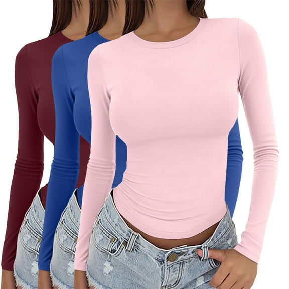 Uooqdmx 5Pcs Crop Tops for Women, Basic Tees for Women, Fitted Shirts for Women, Long Sleeve Shirts for Women, Y2k Tops, H L