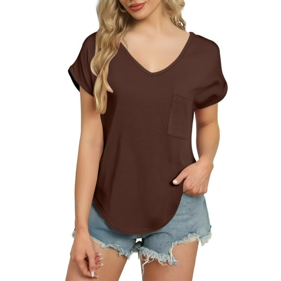 Uooqdmx Basic Tees for Women, Plain T Shirts for Women, Short Sleeve Shirts for Women, Lightweight Tops & Blouses, Womens Summer Tops, Coffee M