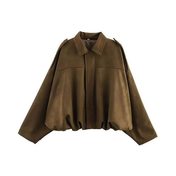 Uooqdmx Bomber Jacket Women Suede Jacket Women Oversized Jacket Zip Up Jackets for Women Soft Loose Coats Outerwear Tops, Brown S