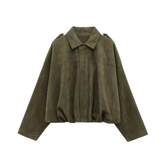 Uooqdmx Bomber Jacket Women Suede Jacket Women Oversized Jacket Zip Up Jackets for Women Soft Loose Coats Outerwear Tops, Green S