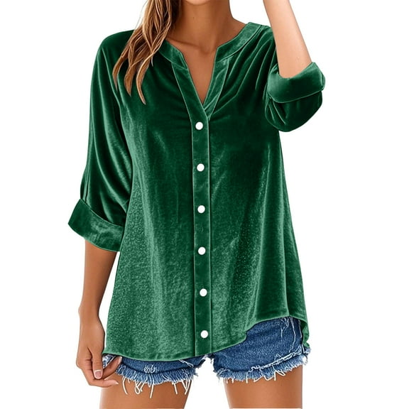 Uooqdmx Button Down Shirts for Women, Velvet Tops for Women, Women Long Sleeve Tops, Fall Shirts for Women, Womens Tops Casual