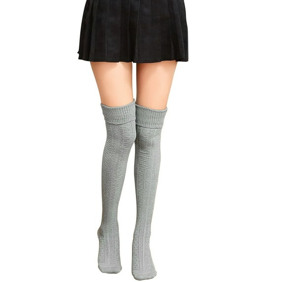 Uooqdmx Cable Knit Socks, Over the Knee Socks, Warm Socks for Women, Long Thigh High Socks, Long Leg Warmers, Gray One Size