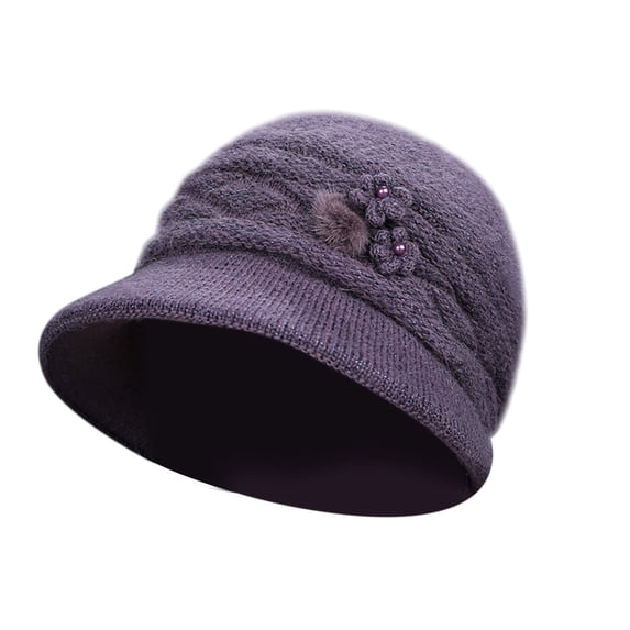 Uooqdmx Cloche Hats for Women Vintage Hats for Women Winter Accessories for Women Knit Hat Winter Caps for Women Tea Party Hat Warm Hats for Women Purple One Size