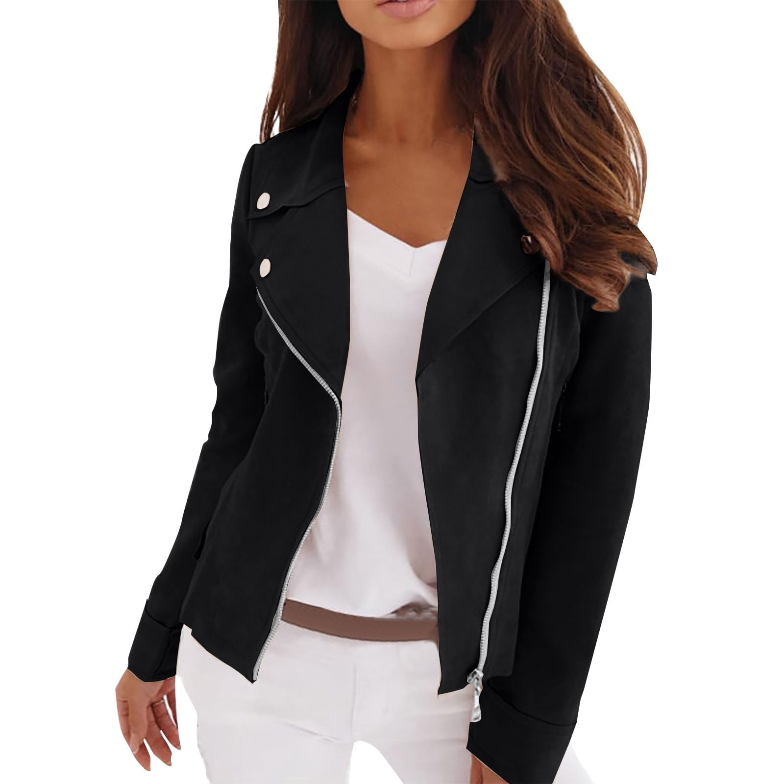 Uooqdmx Cropped Jacket Women Suede Jacket Women Zip Up Jackets for Women Faux Leather Jacket Women Open Front Cropped Coat Outwear, Black XXL