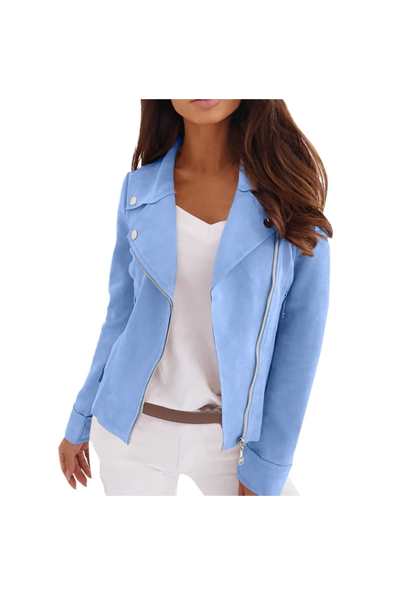 Cropped Jacket Women Suede Jacket Women Zip Up Jackets for Women Faux Leather Jacket Women Open Front Cropped Coat Outwear, Blue 2 XXL