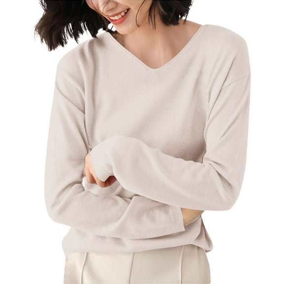 Uooqdmx Knit Sweater for Women, Womens Sweaters Fall, Pullover Sweaters for Women, Undershirts for Women, Knit Tops for Women, Beige L