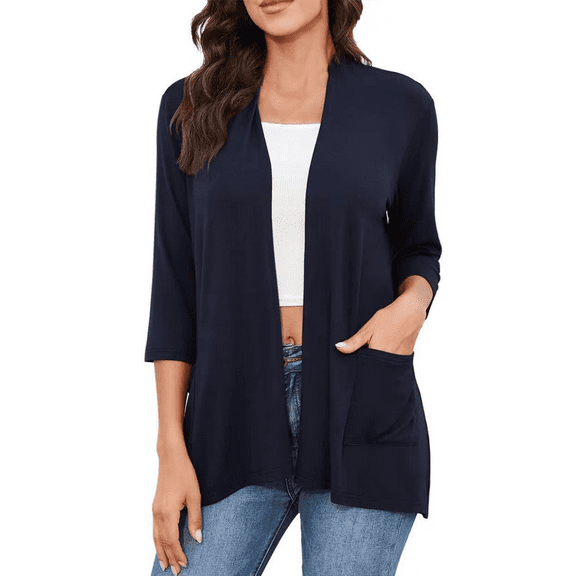 Uooqdmx Lightweight Cardigans for Women Summer Cardigan 3/4 Sleeve Cardigan for Women Open Front Cardigan for Women Light Cardigans for Women, Navy XXL