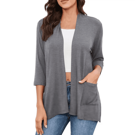 Uooqdmx Lightweight Cardigans for Women Summer Cardigan 3/4 Sleeve Cardigan for Women Open Front Cardigan for Women Light Cardigans for Women, Gray M