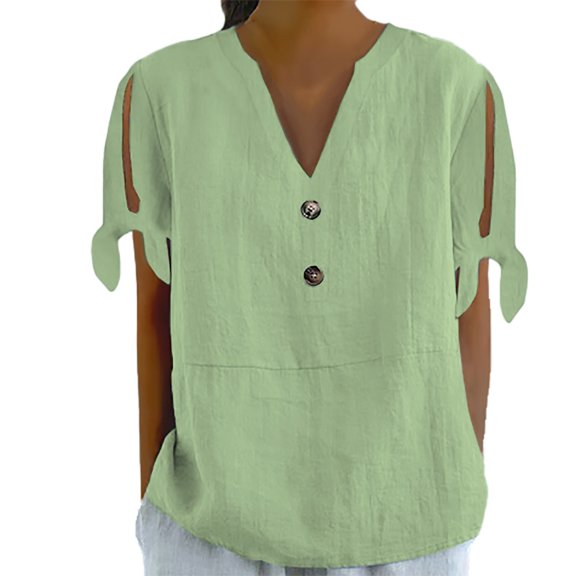 Uooqdmx Linen Shirts for Women, Womens T Shirts Loose Fit, Short Sleeve Shirts for Women, Gauze Tops for Women, V Neck Tops for Women, Mint Green S