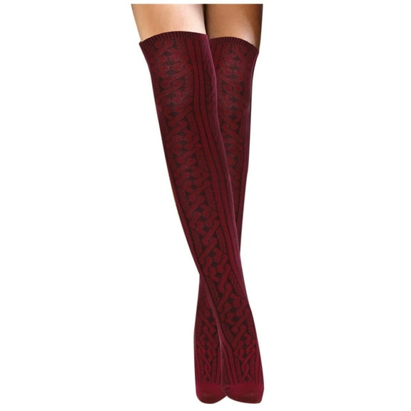 Uooqdmx Long Leg Warmers, Knee High Socks, Warm Socks for Women, Long Thigh High Socks, Knit Socks, Wine One Size