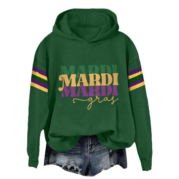 Uooqdmx Mardi Gras Hoodie Cute Hoodies Rave Clothes Womens Hooded Sweatshirt Mardi Gras Apparel Women Womens Hoodies Holiday Apparel Green XXL