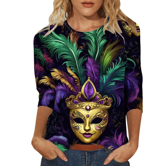 Uooqdmx Mardi Gras Shirt Holiday Shirts for Women Ladies Mardi Gras Tops Long Sleeve Tops for Women Rave Clothes Long Sleeve Shirts for Women Mardi Gras Clothes Pink 4XL